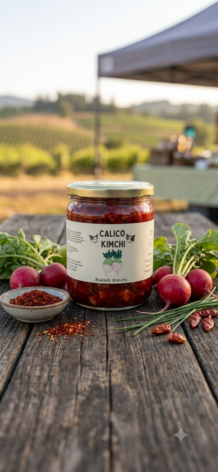 Jar of Calico Kimchi Radish Kimchi